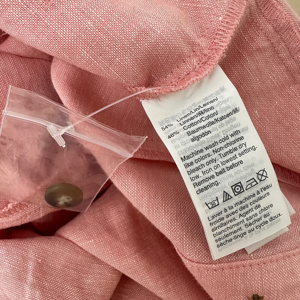 NEW Madewell Linen Blend Puff Sleeve Tassel Tie Jumpsuit Relaxed Fit Pink XXS - Picture 7 of 16